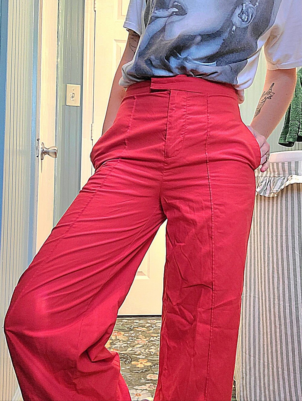 red anthro pants